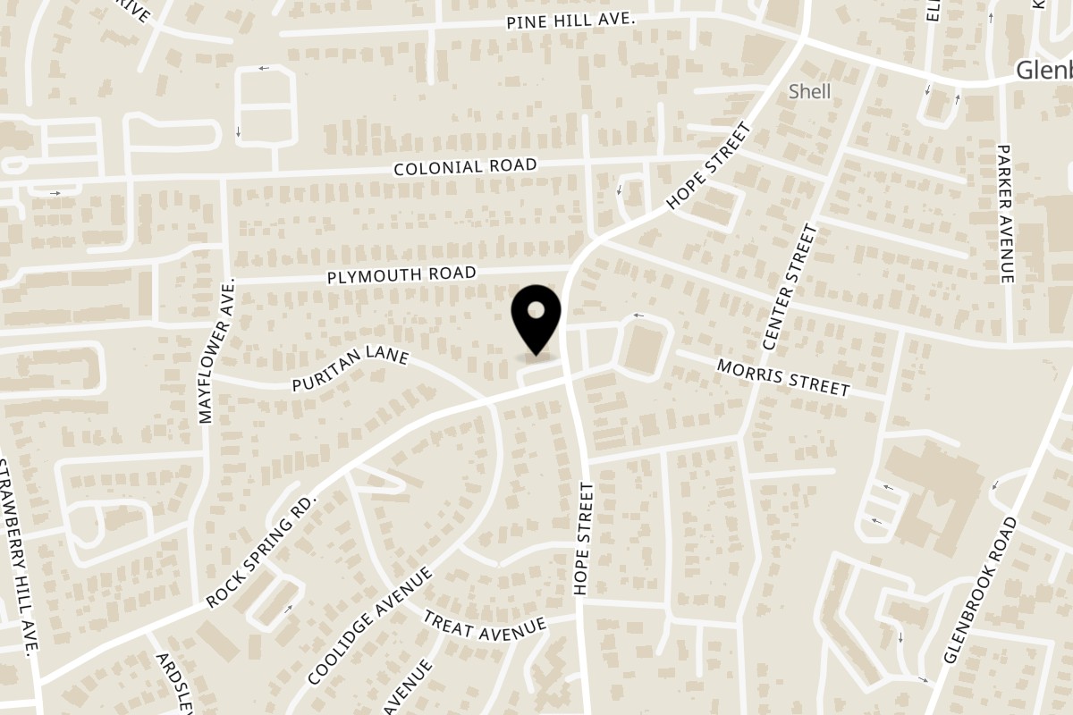 Map showing the location of Hope Pizza Restaurant on 230 Hope St in Stamford
